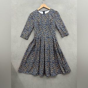 Simple Flavor Women's Small Heart Print Dress Fit & Flare Midi Dress 3/4 Sleeve